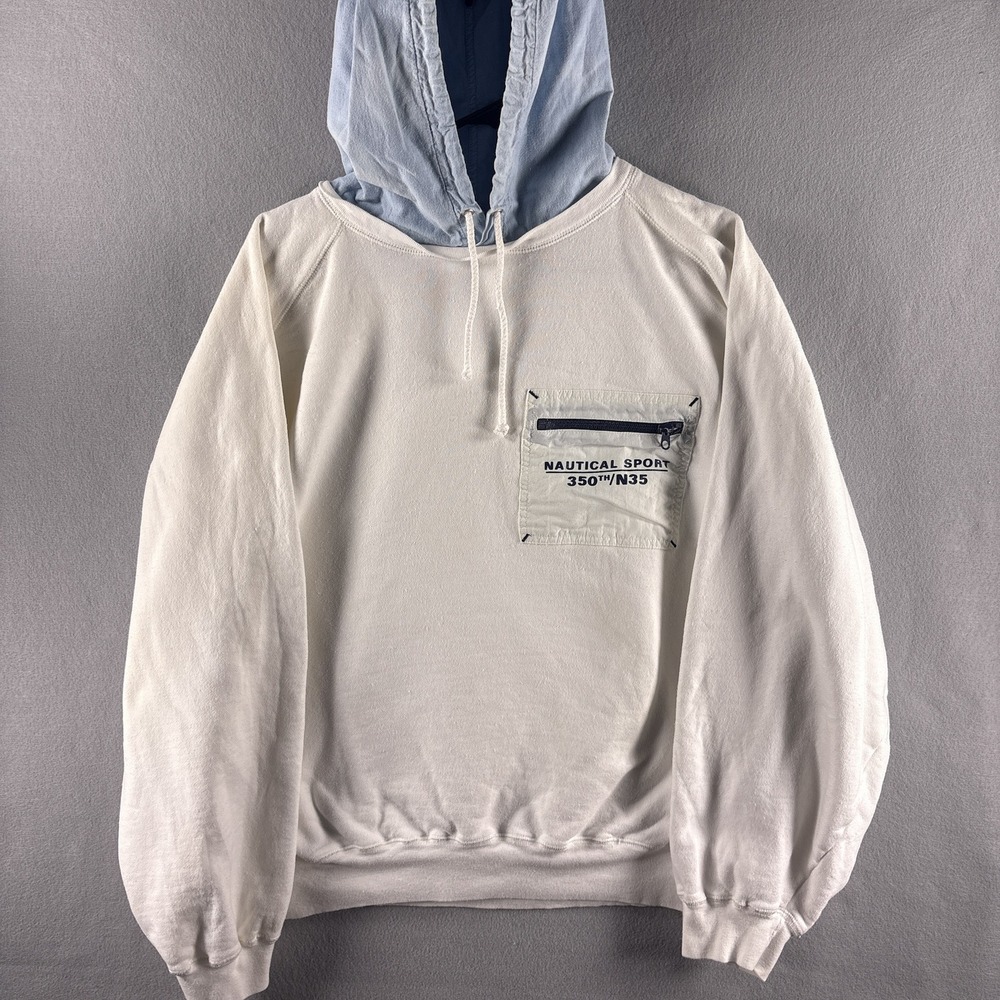 Vintage Gap Nautical Sport XL Hoodie TwoTone Coastal Pocket Sweatshirt Boxy Y2K